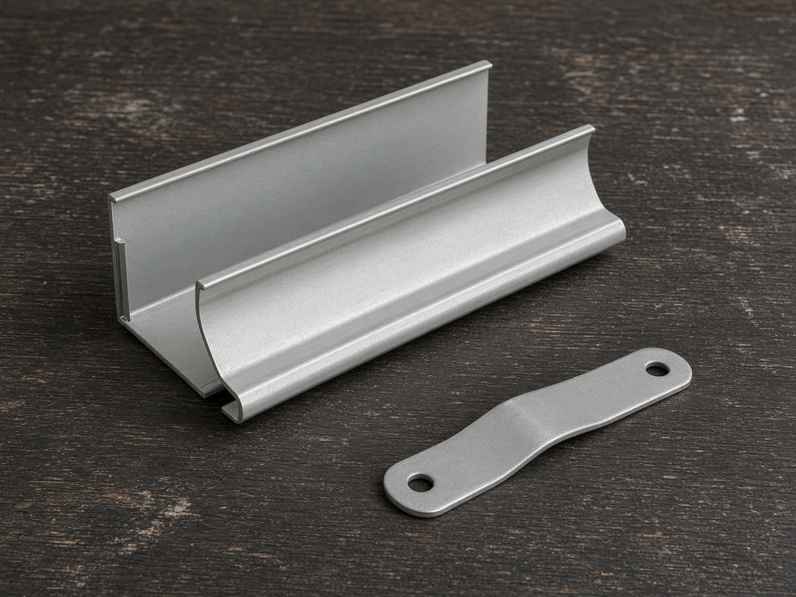 Aluminum gutter profile and hidden hanger on a dark bench